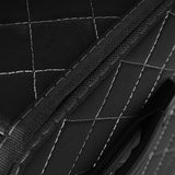 NNEAGS Leather Car Boot Collapsible Foldable Trunk Cargo Organizer Portable Storage Box Black/White Stitch with Lock Large