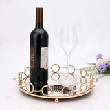 NNEAGS 33cm Bronze-Colored Round Mirror Glass Metal Tray Vanity Makeup Perfume Jewelry Organiser with Handles