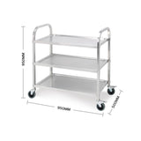 NNEAGS 2X 3 Tier 95x50x95cm Stainless Steel Kitchen Dinning Food Cart Trolley Utility Size Large