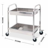 NNEAGS 2 Tier 85x45x90cm Stainless Steel Kitchen Trolley Bowl Collect Service Food Cart Medium