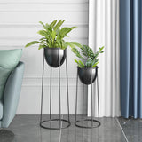 NNEAGS 2X 70cm Round Wire Metal Flower Pot Stand with Black Flowerpot Holder Rack Display