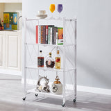 NNEAGS 4 Tier Steel White Foldable Kitchen Cart Multi-Functional Shelves Portable Storage Organizer with Wheels