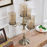 NNEAGS 58cm 4-Slots Glass Candlestick Candle Holder Stand Pillar Glass/Iron Metal