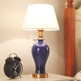 NNEAGS Blue Ceramic Oval Table Lamp with Gold Metal Base