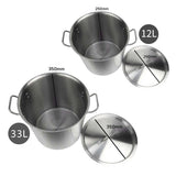 NNEAGS Stock Pot 12L 33L Top Grade Thick Stainless Steel Stockpot 18/10