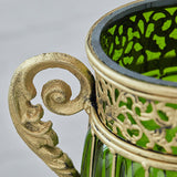 NNEAGS Green Glass Flower Vase with 8 Bunch 5 Heads Artificial Fake Silk Rose Home Decor Set