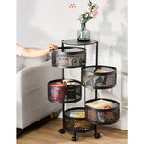 NNEAGS 5 Tier Steel Round Rotating Kitchen Cart Multi-Functional Shelves Portable Storage Organizer with Wheels