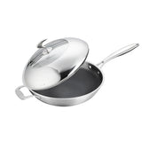 NNEAGS 2X 18/10 Stainless Steel Fry Pan 32cm Frying Pan Top Grade Non Stick Interior Skillet with Helper Handle and Lid