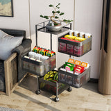 NNEAGS 4 Tier Steel Square Rotating Kitchen Cart Multi-Functional Shelves Portable Storage Organizer with Wheels