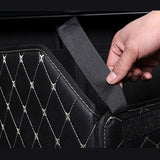 NNEAGS Leather Car Boot Collapsible Foldable Trunk Cargo Organizer Portable Storage Box Black/Gold Stitch Small
