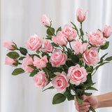 NNEAGS 8 Bunch Artificial Silk Rose 5 Heads Flower Fake Bridal Bouquet Table Decor Light Pink