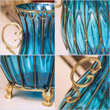 NNEAGS 51cm Blue Glass Oval Floor Vase with Metal Flower Stand