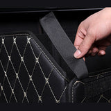 NNEAGS Leather Car Boot Collapsible Foldable Trunk Cargo Organizer Portable Storage Box Black/Gold Stitch Medium
