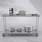 NNEAGS 150cm Catering Kitchen Stainless Steel Prep Work Bench Table with Wheels