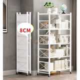 NNEAGS 2X 4 Tier Steel White Foldable Display Stand Multi-Functional Shelves Portable Storage Organizer with Wheels