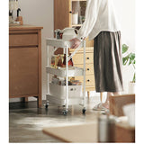 NNEAGS 3 Tier Steel White Foldable Kitchen Cart Multi-Functional Shelves Portable Storage Organizer with Wheels