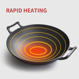 NNEAGS 2X 36CM Cast Iron Wok FryPan with Wooden Lid Fry Pan