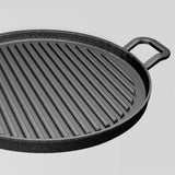 NNEAGS 2X 30cm Ribbed Cast Iron Frying Pan Skillet Coating Steak Sizzle Platter
