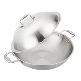 NNEAGS 2X 3-Ply 38cm Stainless Steel Double Handle Wok Frying Fry Pan Skillet with Lid