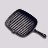 NNEAGS 23.5cm Square Ribbed Cast Iron Frying Pan Skillet Steak Sizzle Platter with Handle