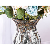 NNEAGS 85cm Clear Glass Tall Floor Vase with 12pcs Pink Artificial Fake Flower Set