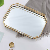 NNEAGS 35cm Gold Rectangle Ornate Mirror Glass Metal Tray Vanity Makeup Perfume Jewelry Organiser with Handles