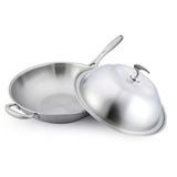 NNEAGS 2X 18/10 Stainless Steel Fry Pan 36cm Frying Pan Top Grade Skillet with Helper Handle and Lid