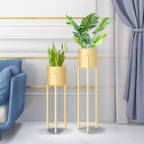 NNEAGS 2X 75cm Gold Metal Plant Stand with Flower Pot Holder Corner Shelving Rack Indoor Display
