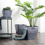 NNEAGS 2X 27cm Weathered Grey Square Resin Plant Flower Pot in Cement Pattern Planter Cachepot for Indoor Home Office