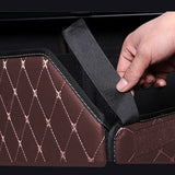NNEAGS Leather Car Boot Collapsible Foldable Trunk Cargo Organizer Portable Storage Box Coffee/Gold Stitch Small
