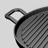 NNEAGS 28cm Ribbed Cast Iron Frying Pan Skillet Coating Steak Sizzle Platter