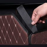 NNEAGS 2X Leather Car Boot Collapsible Foldable Trunk Cargo Organizer Portable Storage Box Coffee/Gold Stitch Large