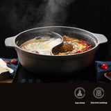 NNEAGS 2X 32CM Round Cast Iron Shabu Shabu Hotpot Beef Chicken Stew Wok Two-Flavor Division