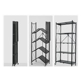 NNEAGS 5 Tier Steel Black Foldable Kitchen Cart Multi-Functional Shelves Portable Storage Organizer with Wheels