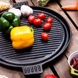 NNEAGS 43cm Round Ribbed Cast Iron Frying Pan Skillet Steak Sizzle Platter with Handle