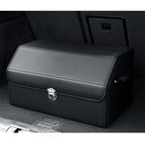 NNEAGS 2X Leather Car Boot Collapsible Foldable Trunk Cargo Organizer Portable Storage Box With Lock Black Medium