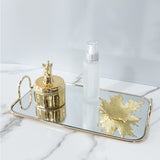 NNEAGS 40.5cm Gold Flat-Lay Mirror Glass Metal Tray Vanity Makeup Perfume Jewelry Organiser with Handles