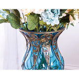 NNEAGS 85cm Green Glass Tall Floor Vase and 12pcs White Artificial Fake Flower Set