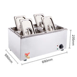 NNEAGS Stainless Steel 4 X 1/2 GN Pan Electric Bain-Marie Food Warmer with Lid