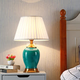 NNEAGS Ceramic Oval Table Lamp with Gold Metal Base Desk Lamp Green