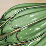 NNEAGS Green Colored European Glass Flower Vase Solid Base with Two Gold Metal Handle