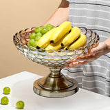 NNEAGS Bronze Pedestal Crystal Glass Fruit Bowl Candy Holder Countertop Dessert Serving Basket Decor