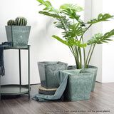 NNEAGS 27cm Green Grey Square Resin Plant Flower Pot in Cement Pattern Planter Cachepot for Indoor Home Office