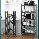 NNEAGS 2X 5 Tier Steel Black Foldable Display Stand Multi-Functional Shelves Portable Storage Organizer with Wheels