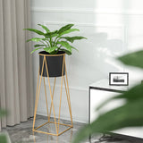 NNEAGS 4X 50cm Gold Metal Plant Stand with Black Flower Pot Holder Corner Shelving Rack Indoor Display