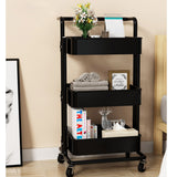 NNEAGS 3 Tier Steel Black Movable Kitchen Cart Multi-Functional Shelves Portable Storage Organizer with Wheels