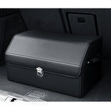 NNEAGS Leather Car Boot Collapsible Foldable Trunk Cargo Organizer Portable Storage Box With Lock Black Medium