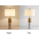 NNEAGS 2X 60cm White Marble Bedside Modern Desk Table Lamp Living Room Shade with Cylinder Base