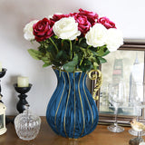 NNEAGS Blue European Colored Glass Home Decor Jar Flower Vase with Metal Handle