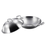 NNEAGS 3-Ply 42cm Stainless Steel Double Handle Wok Frying Fry Pan Skillet with Lid